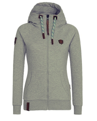 Casual V Neck Long Sleeves Zipper Design Light Grey Cotton Hoodies Coat